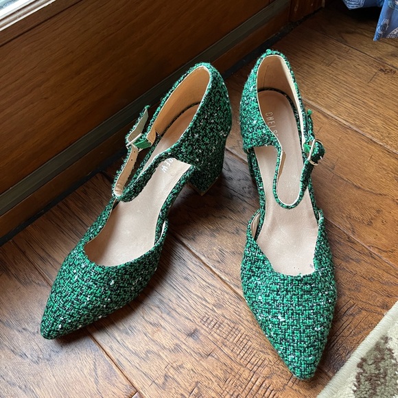 CHELSEA CREW green tweed high heels - Picture 3 of 6